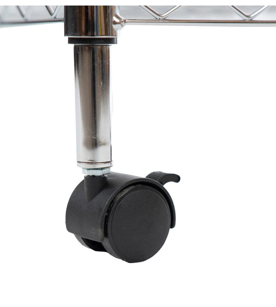 Scaffale in metallo cromato 4 ripiani con ruote, 89x34x142 cm